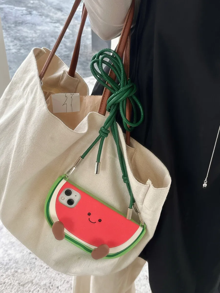趣味搞怪卡通西瓜支架挂绳苹果iphone16pro max新款15手机壳14pro防摔13pro保护套女全包硅胶情侣可爱硅胶 - 图片 3
