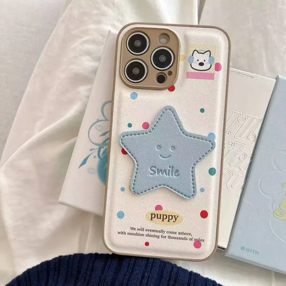立体蓝星星适用苹果16promax手机壳新款iPhone15pro带手链斜跨16plus保护套时尚ins风韩系皮纹十六个性情侣 - 图片 6