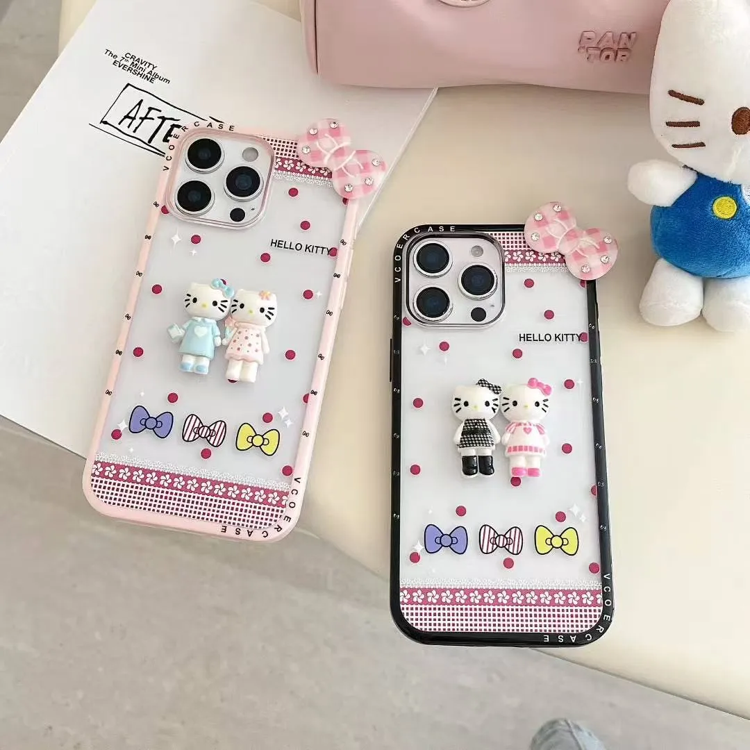 可爱立体蝴蝶结长腿kt猫适用于苹果16手机壳iphone15保护套14防摔13新款15promax女款15pro个性max手机套网红 - 图片 4