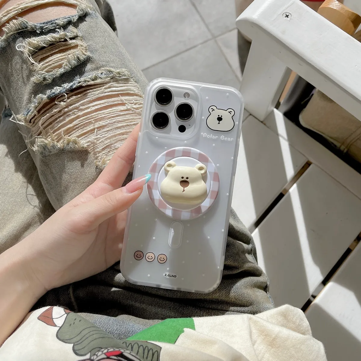 波点熊+磁吸立体格子熊支架适用苹果15Promax手机壳可爱卡通创意iPhone14网红2025超火女款16Promax全包保护套 - 图片 8