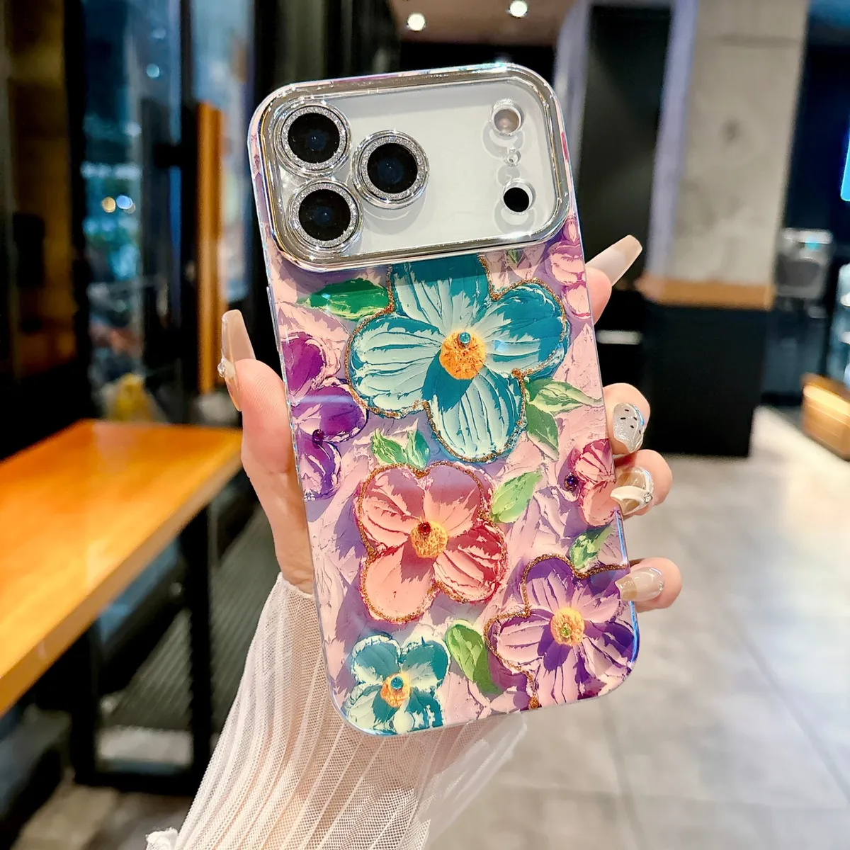 适用苹果系列iPhone17新款手机壳17pro15promax国风油画花朵13pro16promax全包镜头膜钻框保护套 - 图片 5