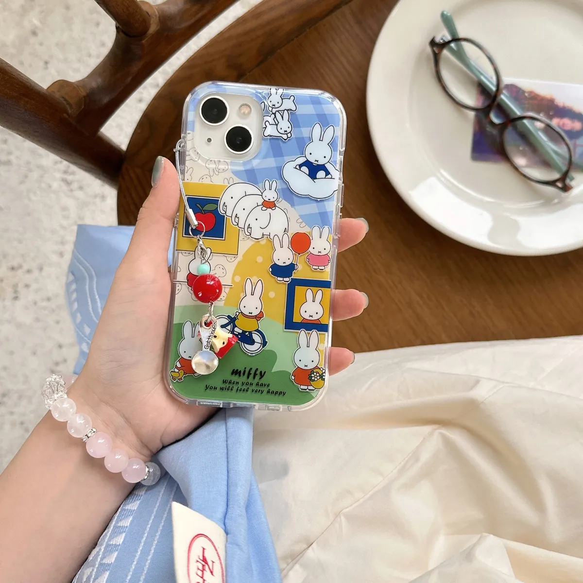 气垫IMD链条米菲兔适用苹果16promax手机壳卡通iphone13新款14pro防摔15ProMax女16pro可爱14/13Pro全包 - 图片 2