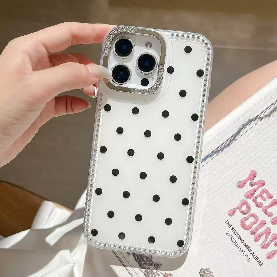 简约闪钻多巴胺波点狗狗挂件适用苹果16promax手机壳iphone15pro新款13pro创意14pro防摔12硅胶保护套 - 图片 9