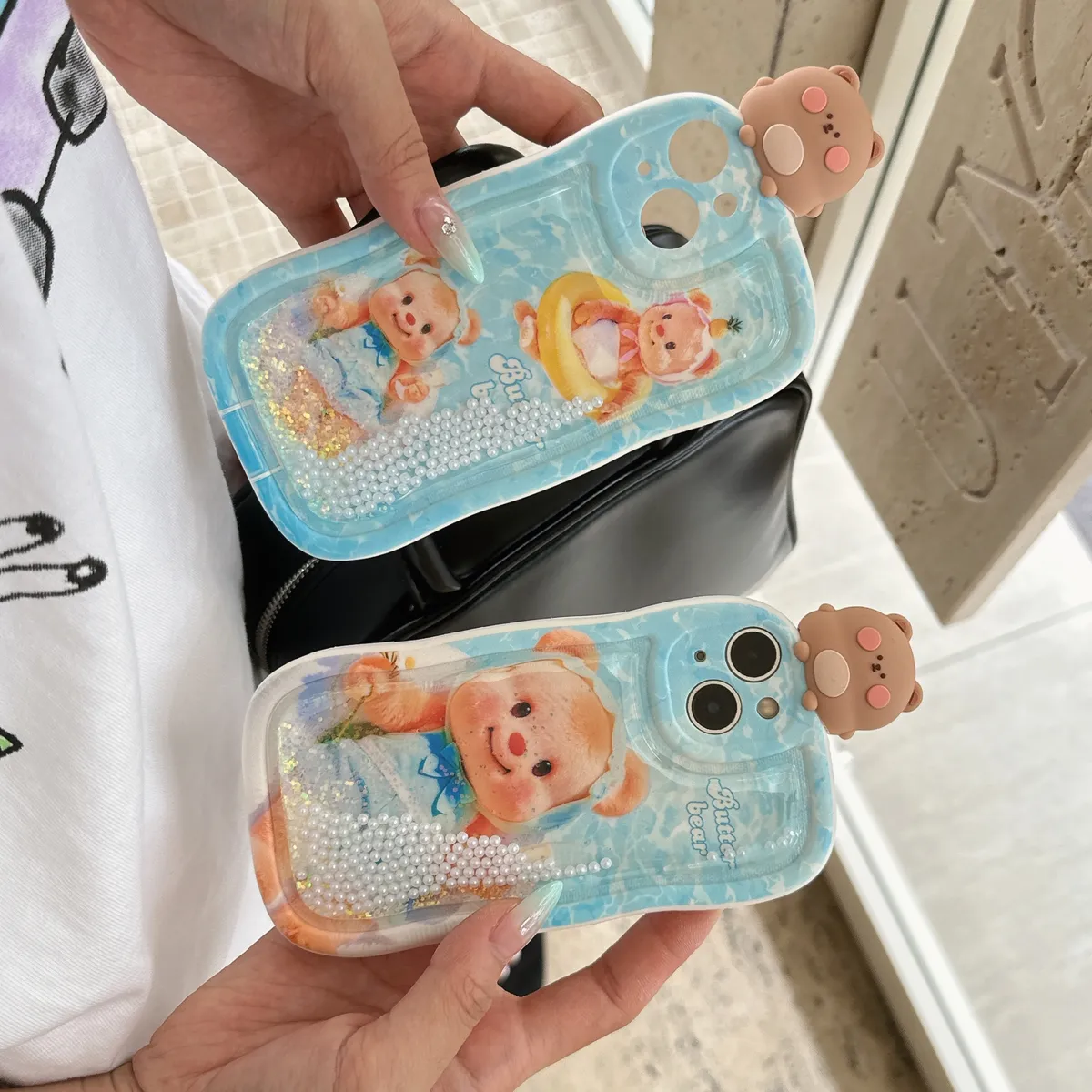 适用iphone14promax手机壳苹果13流沙小熊ins趴趴熊12可爱唯美13pro max手机套15女款11网红卡通14plus防摔16保护套