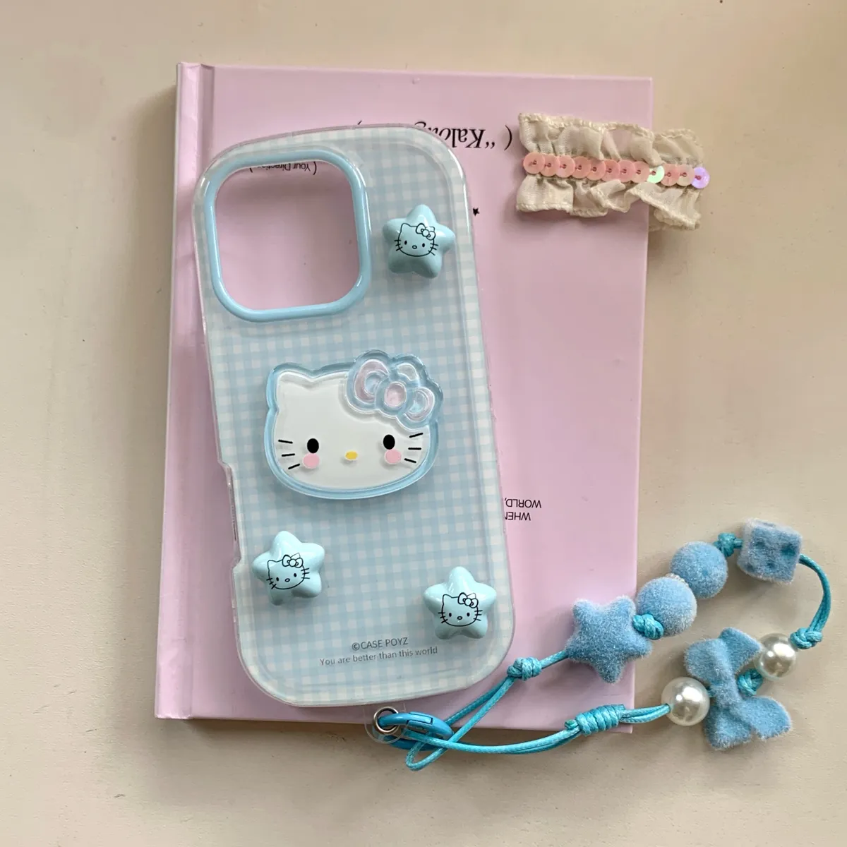 格子星星Kitty适用于苹果16/15/14/13/promax手机壳iphone16promax可爱卡通