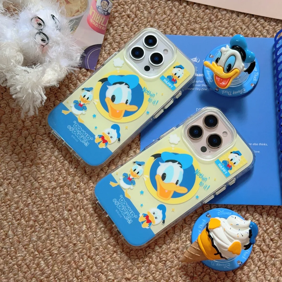 ins日韩撞色底Q萌唐老鸭磁吸支架壳适用iPhone16promax苹果15pro手机壳14创意13防摔保护套 - 图片 5