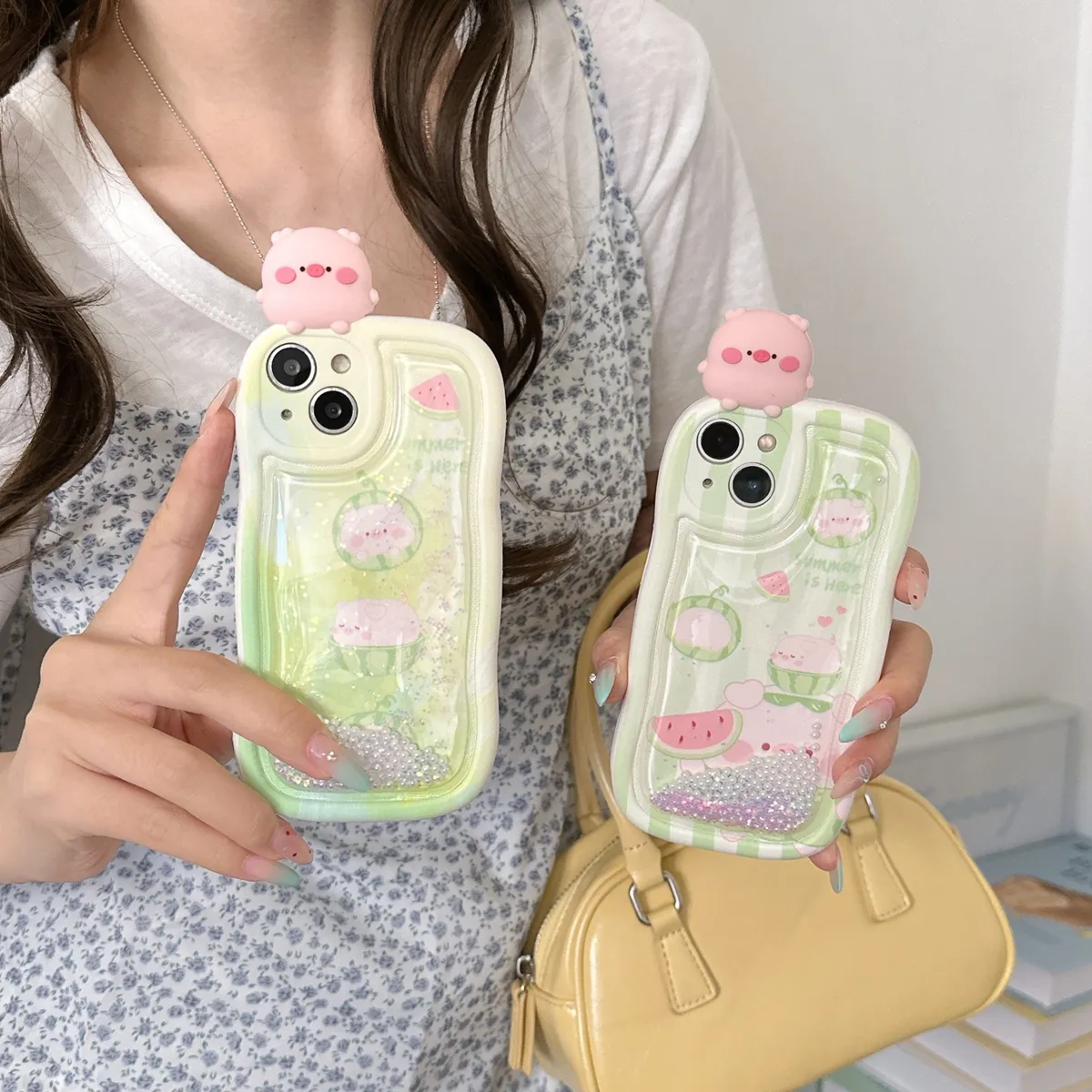 适用iphone14promax手机壳苹果13趴趴流沙绿底西瓜粉色小猪ins可爱唯美13pro max手机套15女款网红卡通14plus防摔16保护套 - 图片 10