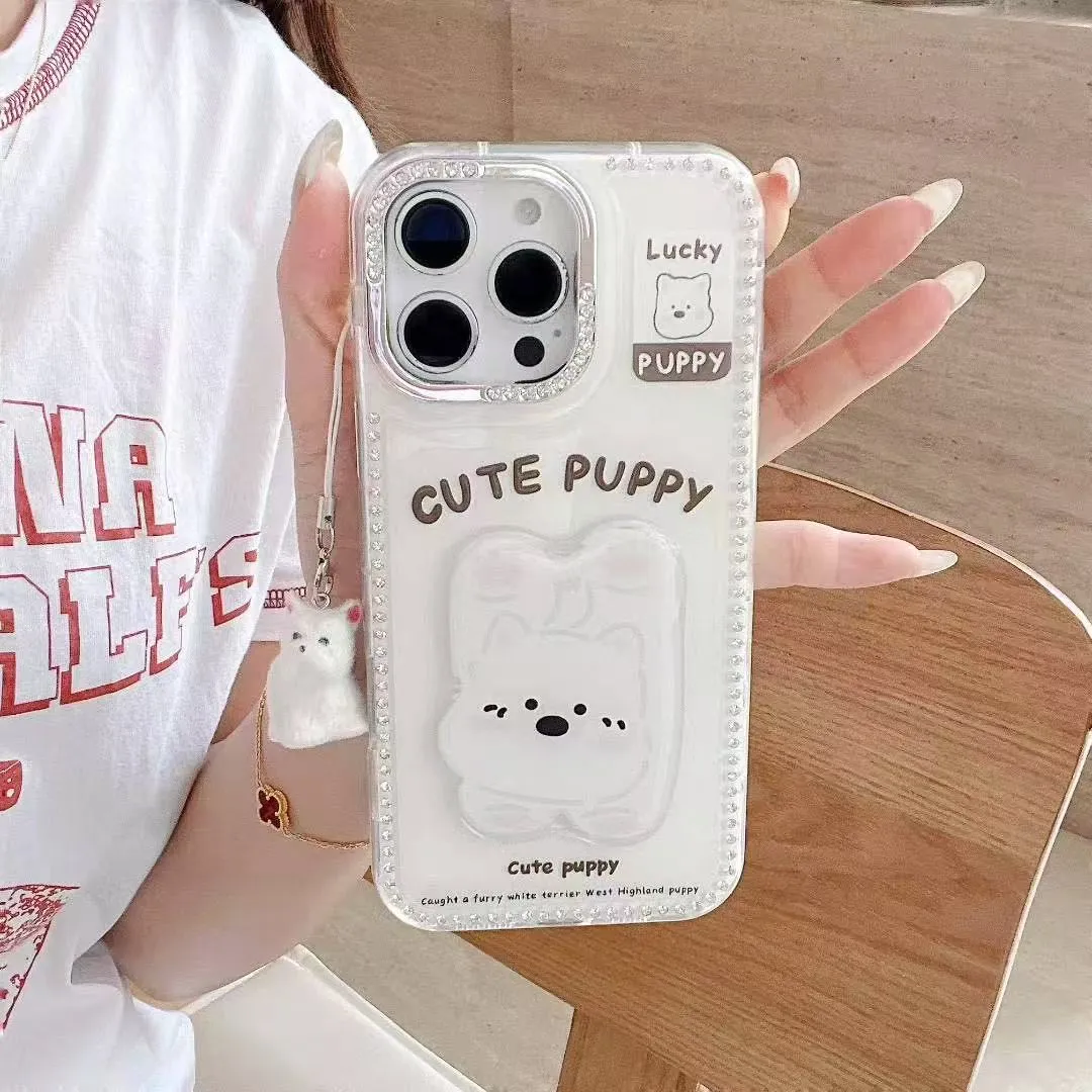 闪钻框立体贴片卡通白色小狗适用苹果16手机壳iphone15pro新款14创意13女16promax全包12防摔手机套创意个性 - 图片 8