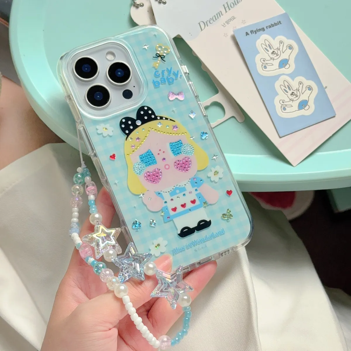 彩钻爱丽丝哭娃适用iphone16promax苹果15Pro手机壳新款14卡通防摔13手链保护套 - 图片 7
