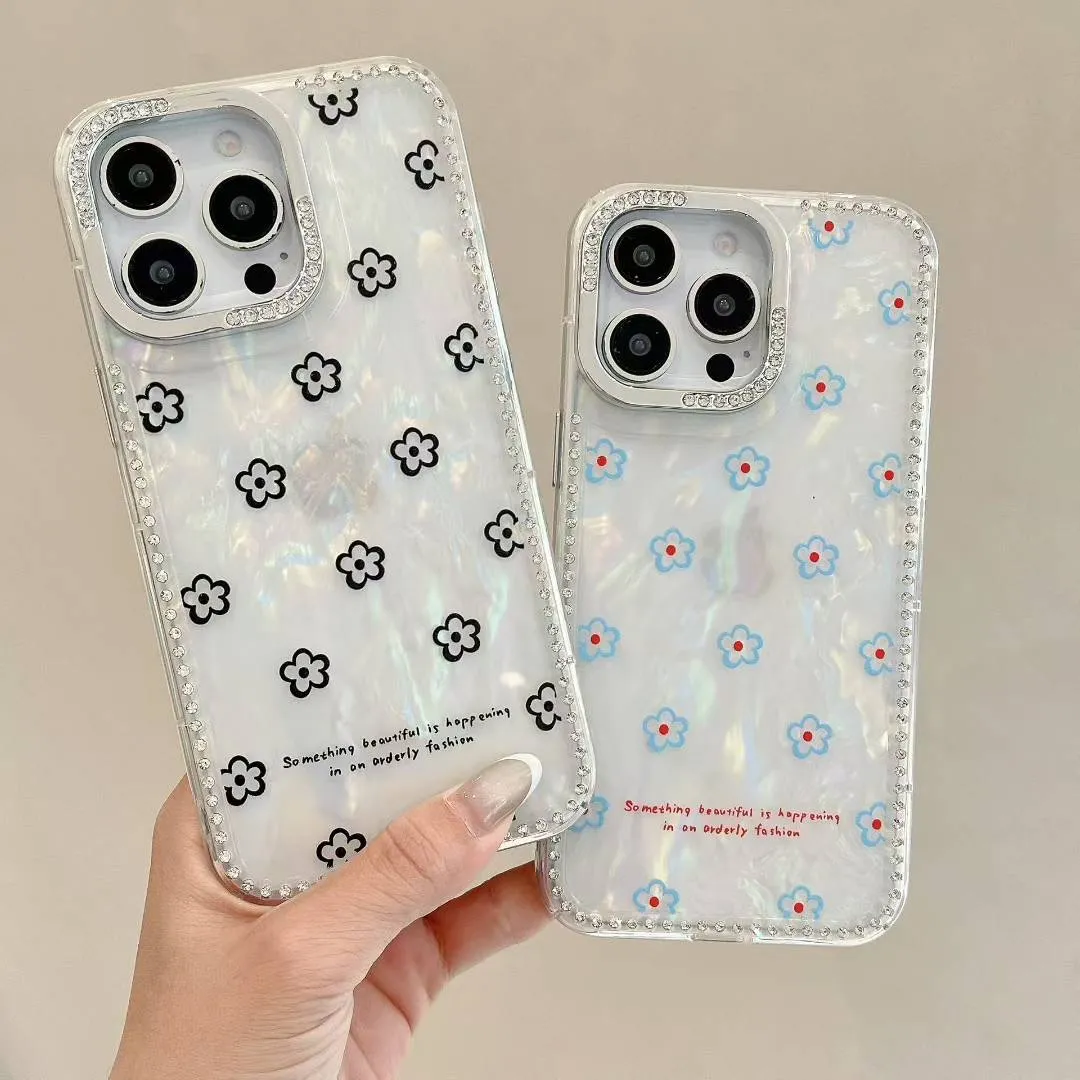 闪钻贝壳纹花朵旋转支架iPhone16/15手机壳适用苹果14/13promax硬壳12链条挂绳高级感小众日韩ins风新款 - 图片 4