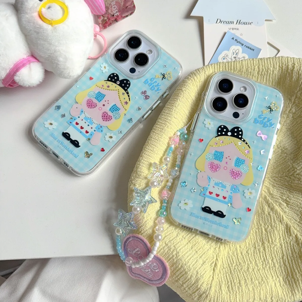 彩钻爱丽丝哭娃适用iphone16promax苹果15Pro手机壳新款14卡通防摔13手链保护套 - 图片 4