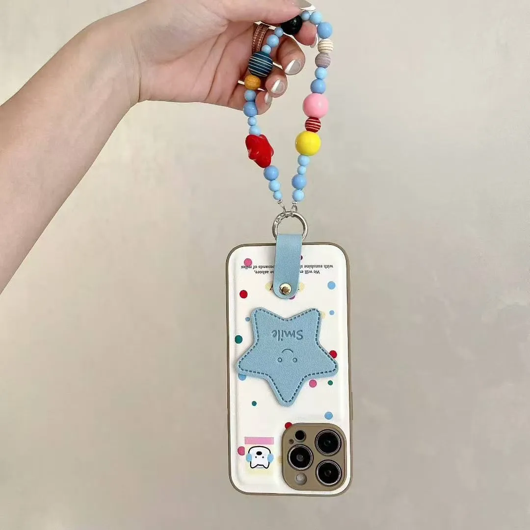 立体蓝星星适用苹果16promax手机壳新款iPhone15pro带手链斜跨16plus保护套时尚ins风韩系皮纹十六个性情侣 - 图片 4