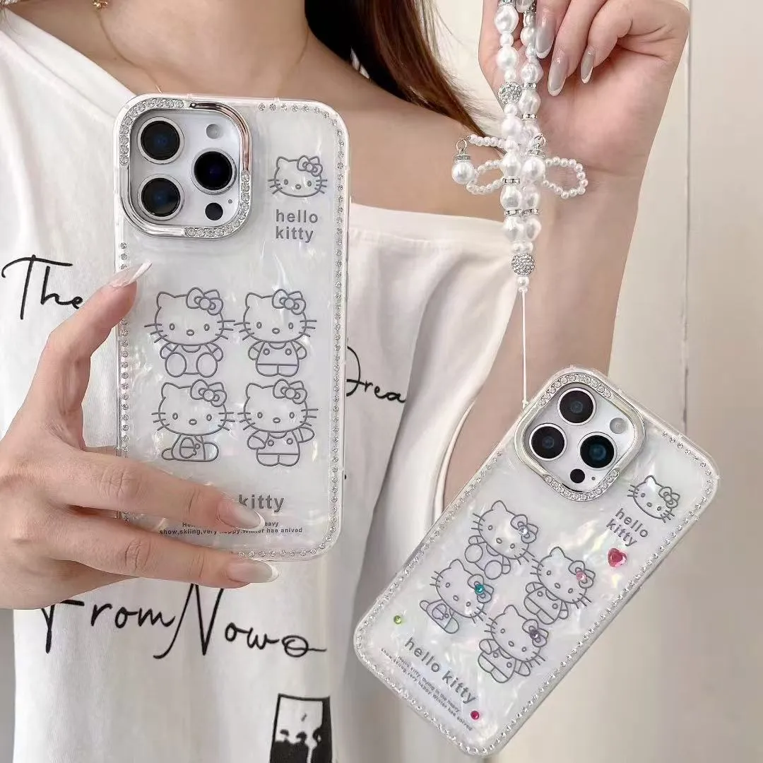 奢华高级感点钻贝壳纹四只猫适用于苹果16promax手机壳iphone15保护套14闪钻13防摔新款15pro可爱max手机套网红 - 图片 5