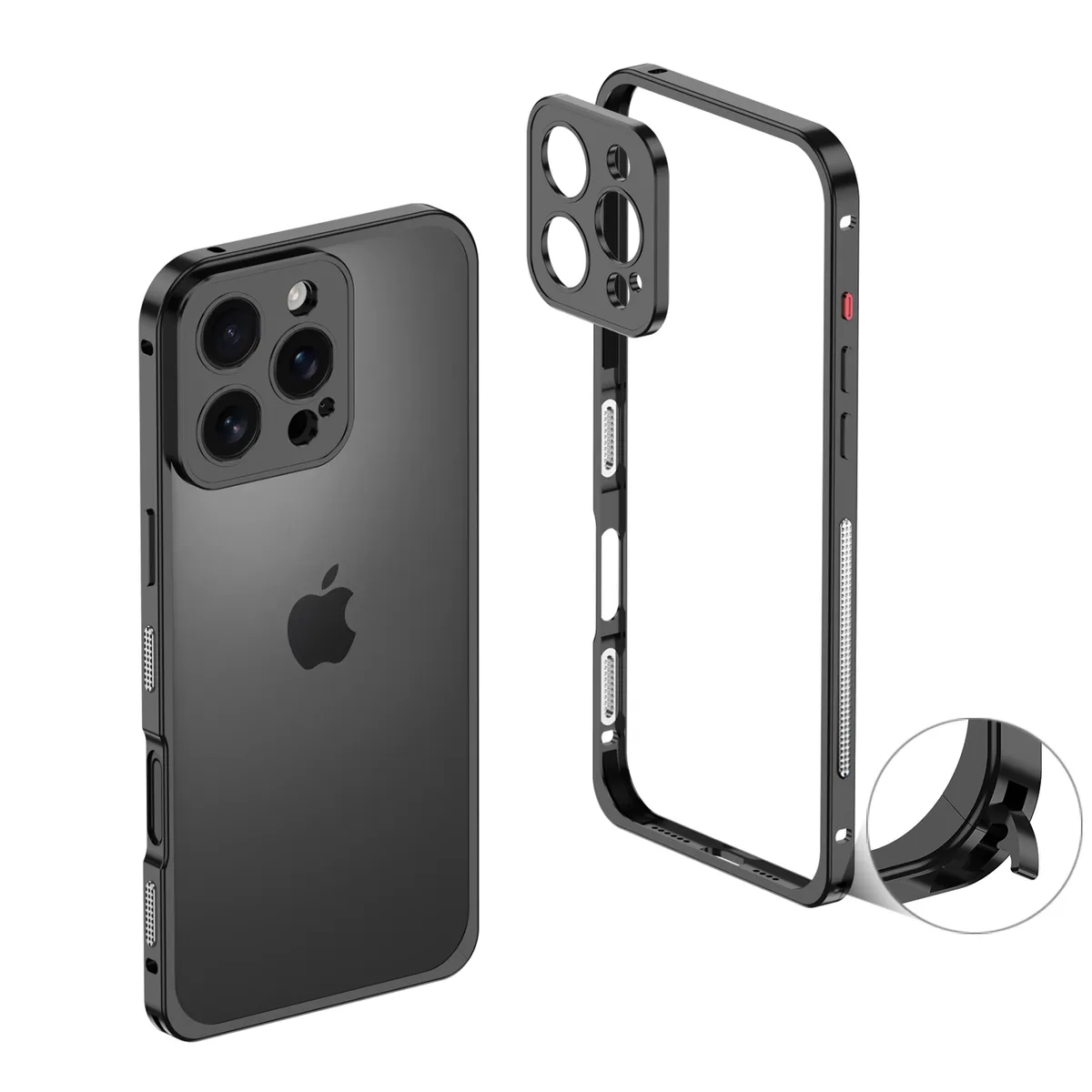 （外贸图白底图）适用于iphone16promax/苹果15/14/13系列金属海马扣设计防摔散热超跑边框带镜头保护套手机壳 - 图片 6
