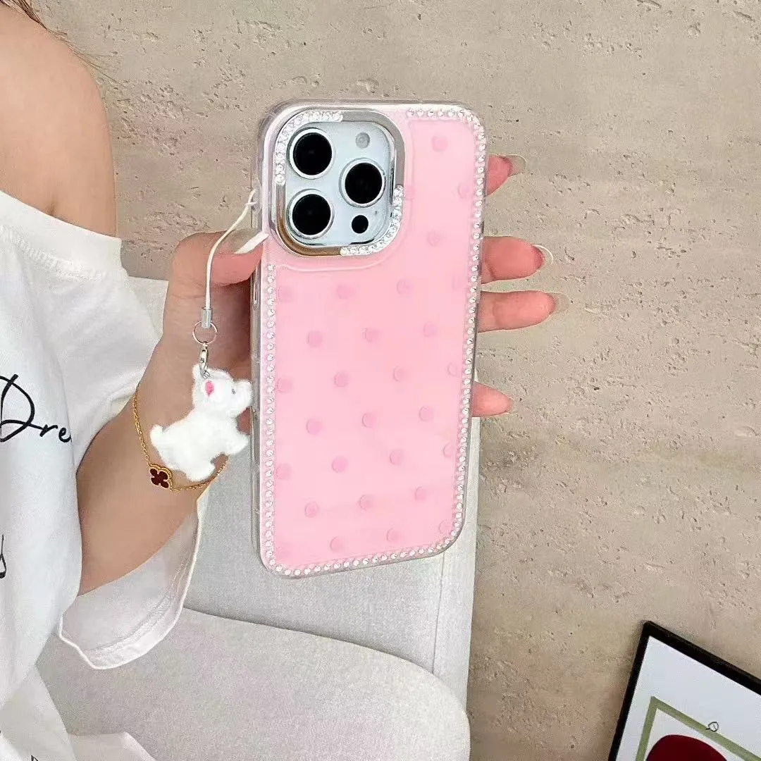 简约闪钻多巴胺波点狗狗挂件适用苹果16promax手机壳iphone15pro新款13pro创意14pro防摔12硅胶保护套 - 图片 2