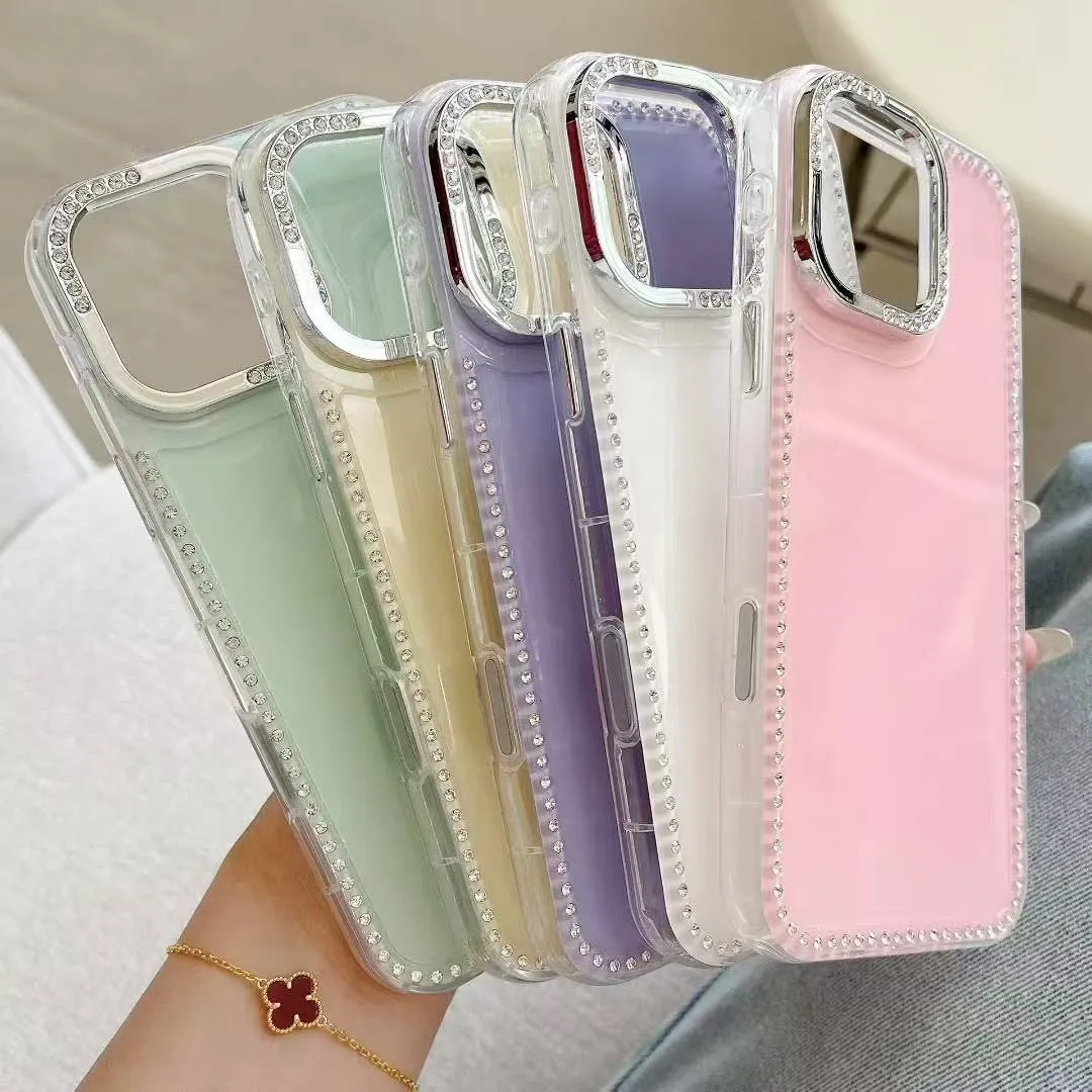 ins极简韩风闪钻温柔白色适用苹果16promax手机壳iphone13新款15女14pro带链条16pro全包创意防摔手机套硅胶 - 图片 3