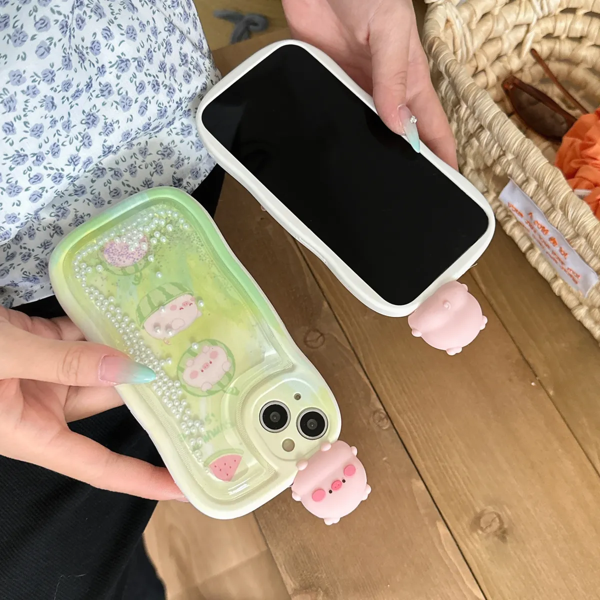 适用iphone14promax手机壳苹果13趴趴流沙绿底西瓜粉色小猪ins可爱唯美13pro max手机套15女款网红卡通14plus防摔16保护套 - 图片 7