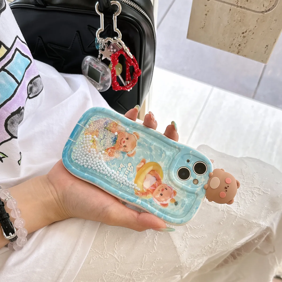适用iphone14promax手机壳苹果13流沙小熊ins趴趴熊12可爱唯美13pro max手机套15女款11网红卡通14plus防摔16保护套 - 图片 2
