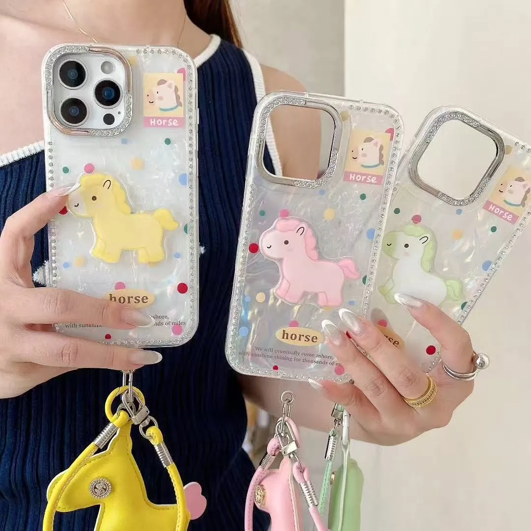 高级感贝壳纹可爱立体木马手绳适用苹果16promax手机壳iphone15pro新款13pro女款14pro防摔12硅胶保护套 - 图片 4