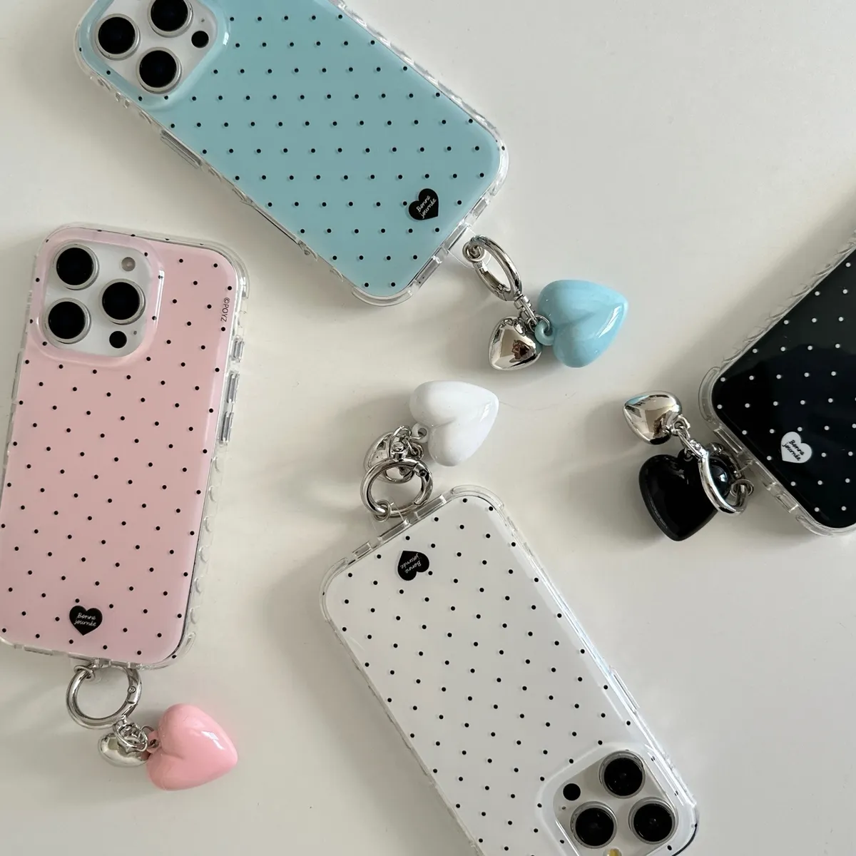 纯色波点爱心吊坠适用于苹果16/15/14/13/promax手机壳iphone16promax可爱卡通 - 图片 9