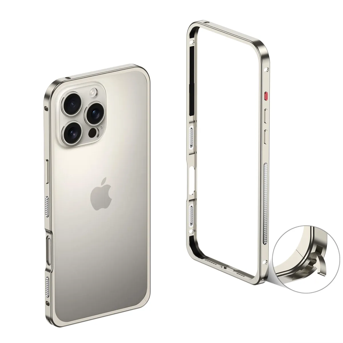 （外贸白底图）适用于iphone16promax/苹果15/14/13系列海马扣防摔散热金属简约边框保护套 - 图片 2
