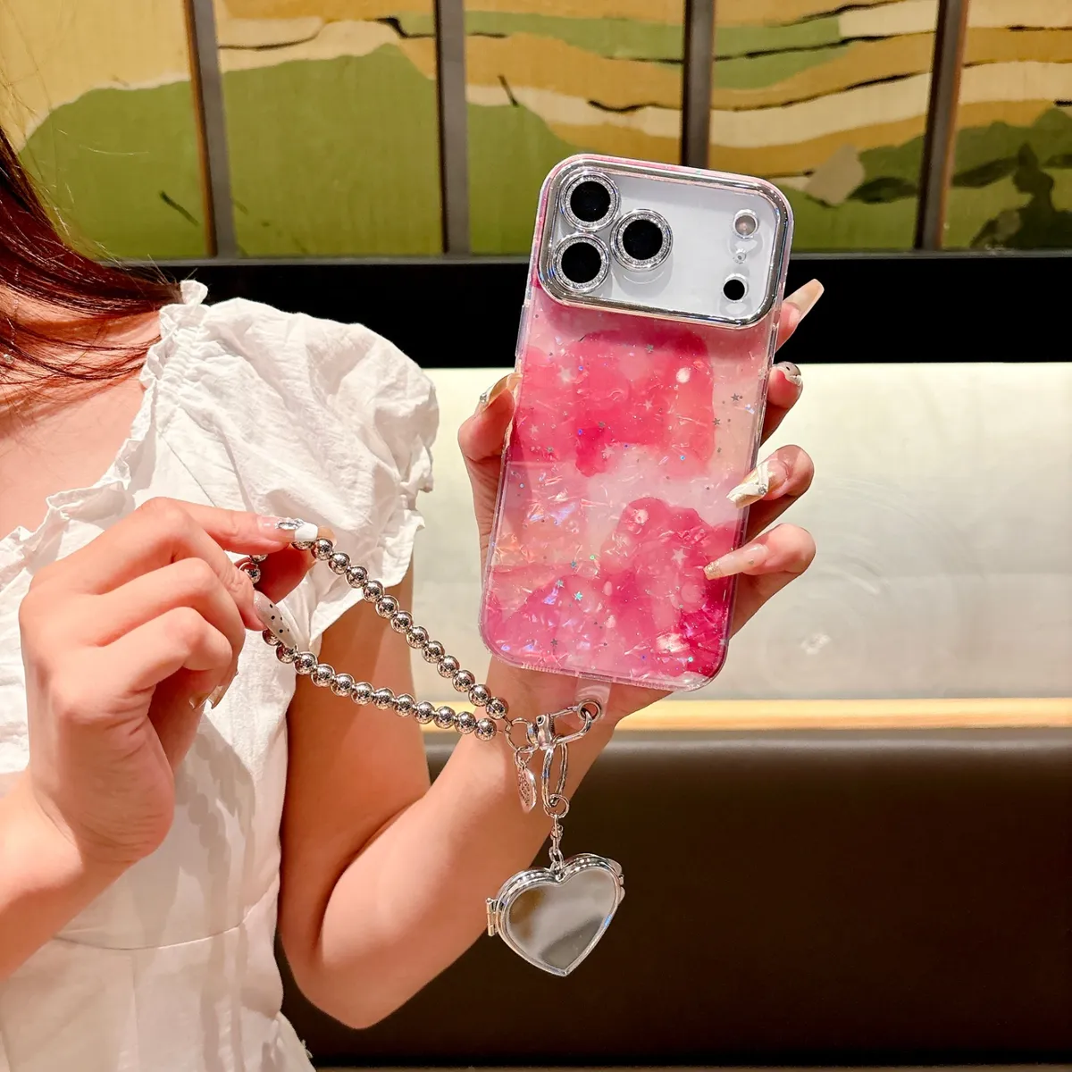 适用苹果系列iPhone17新款手机壳17pro16promax高级晕染理石纹14pro15promax银灰色闪粉镜头保护套 - 图片 3