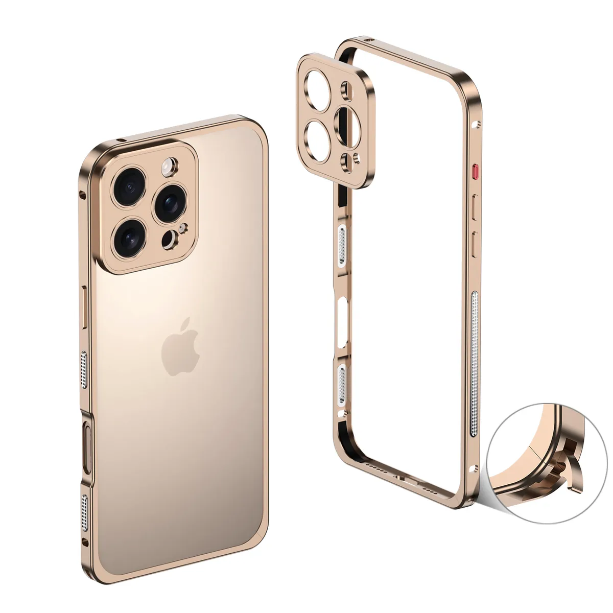 （外贸图白底图）适用于iphone16promax/苹果15/14/13系列金属海马扣设计防摔散热超跑边框带镜头保护套手机壳 - 图片 12