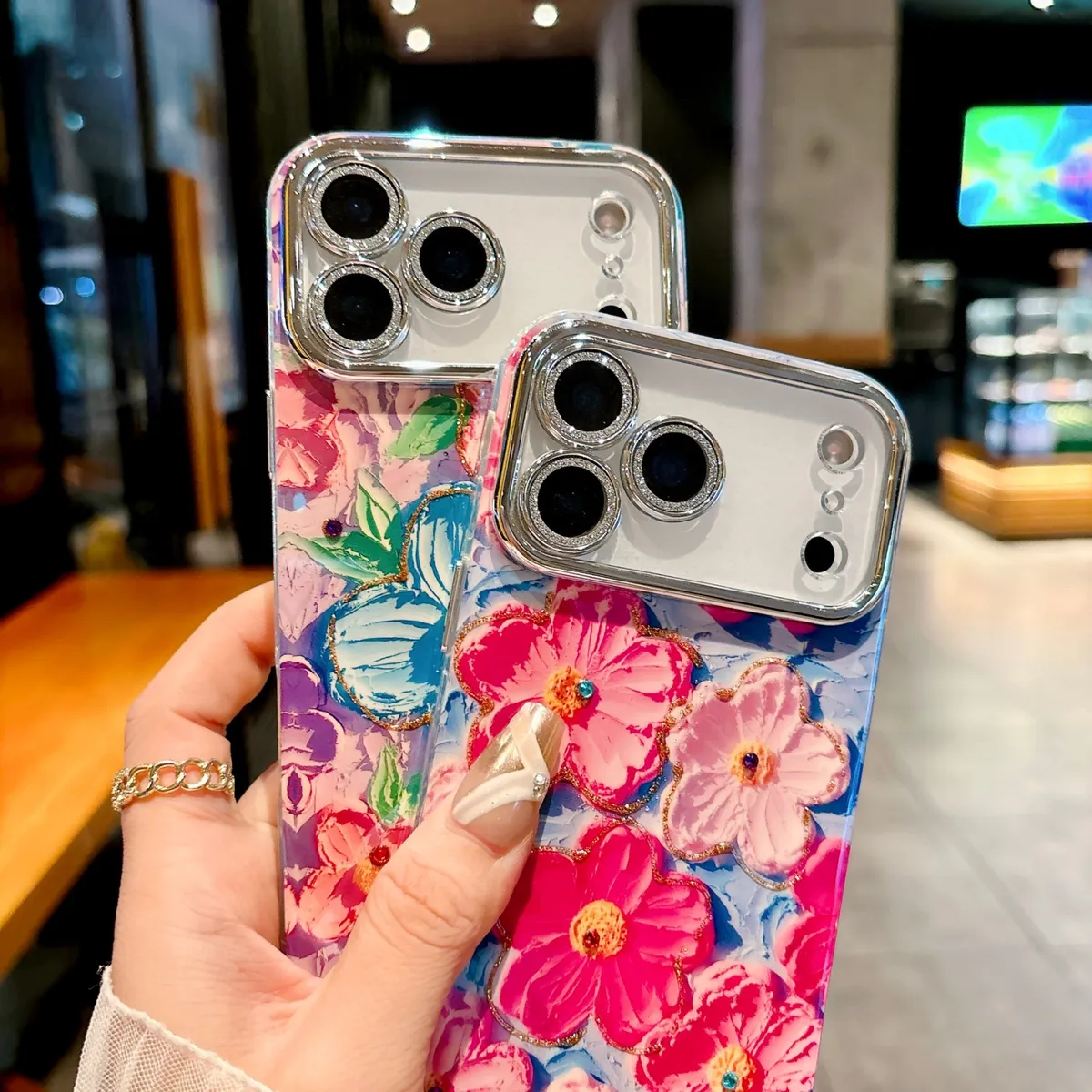 适用苹果系列iPhone17新款手机壳17pro15promax国风油画花朵13pro16promax全包镜头膜钻框保护套 - 图片 3