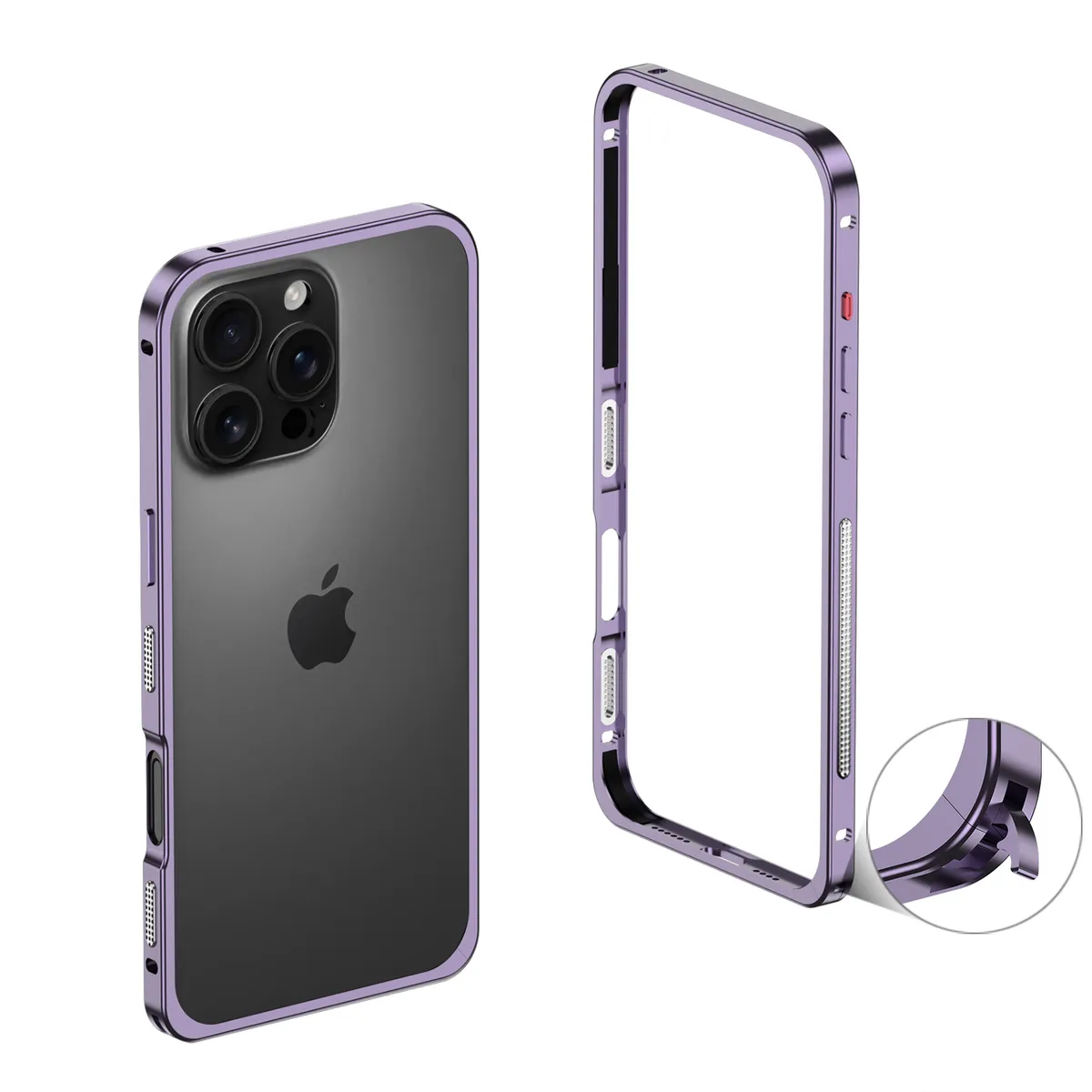 （外贸白底图）适用于iphone16promax/苹果15/14/13系列海马扣防摔散热金属简约边框保护套 - 图片 9