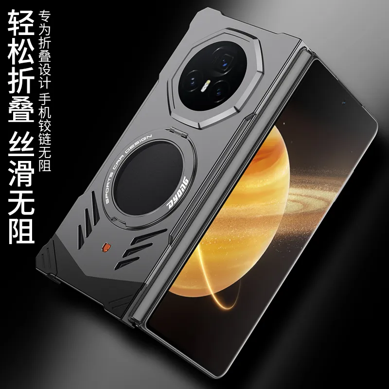 适用于荣耀magic v3折叠新款跑车设计金属磁吸带支架保护套散热无边框金属裸机质感手机壳 - 图片 12