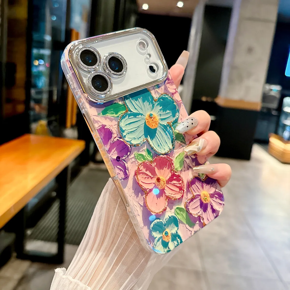 适用苹果系列iPhone17新款手机壳17pro15promax国风油画花朵13pro16promax全包镜头膜钻框保护套 - 图片 11