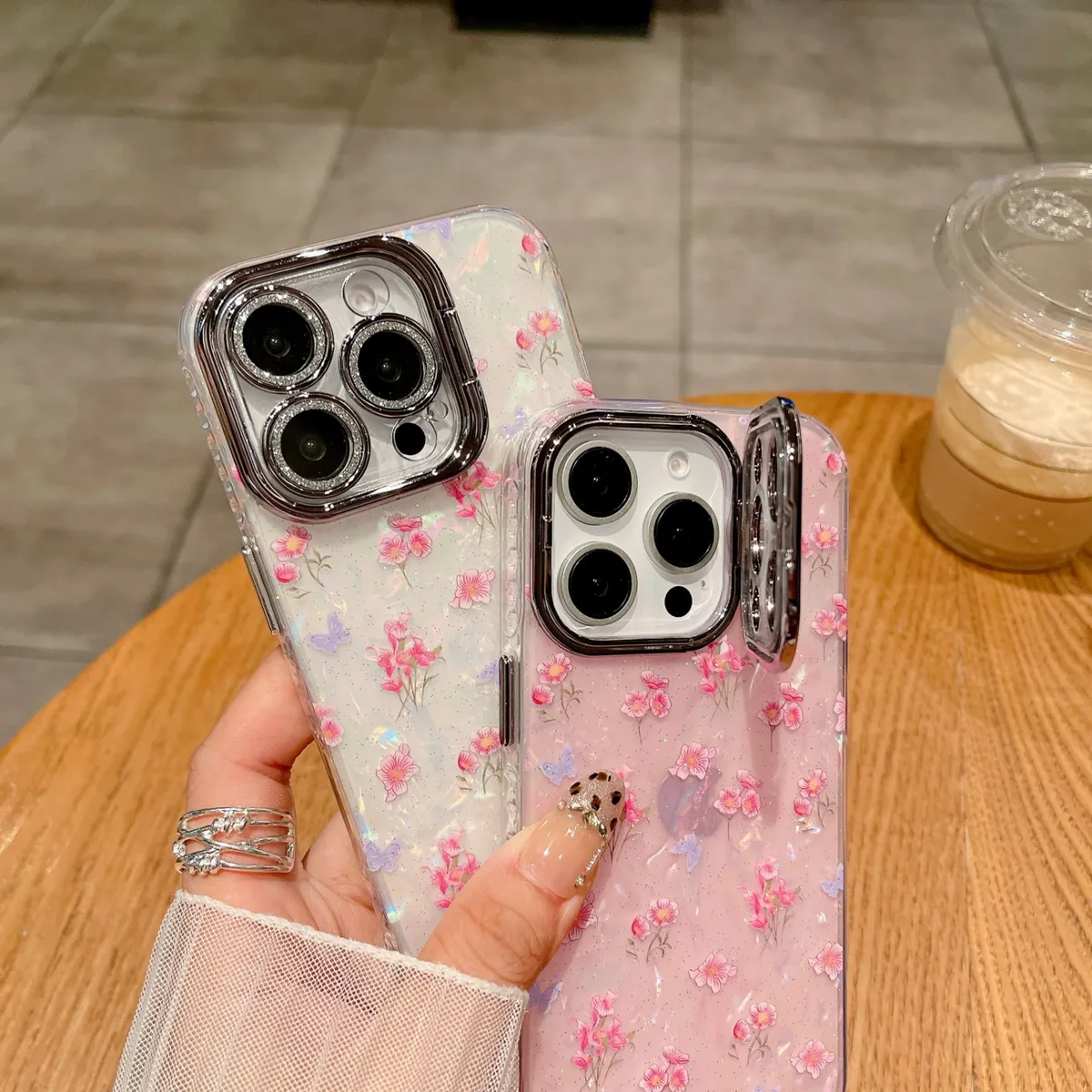 适用苹果系列iPhone16网红手机壳14promax小清新15promax粉底小碎花全包镜头支架14/13高级感新款保护套 - 图片 5