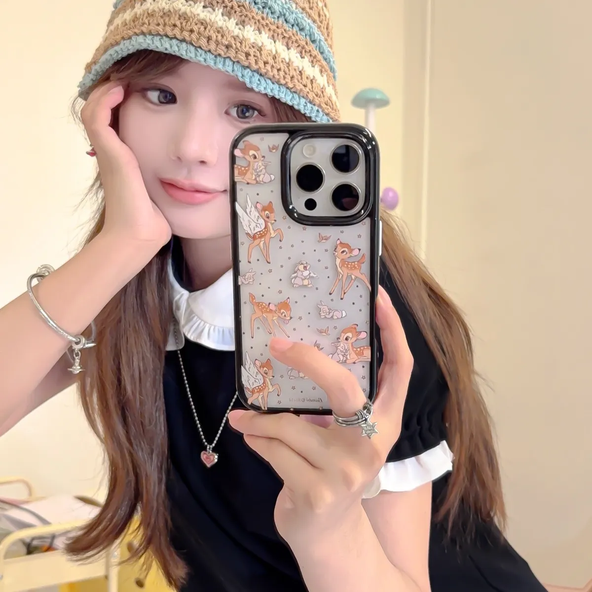 星星小鹿斑比适用于iPhone16ProMax手机壳苹果15Pro卡通少女情侣14防摔保护13侧图圆边保护套 - 图片 9