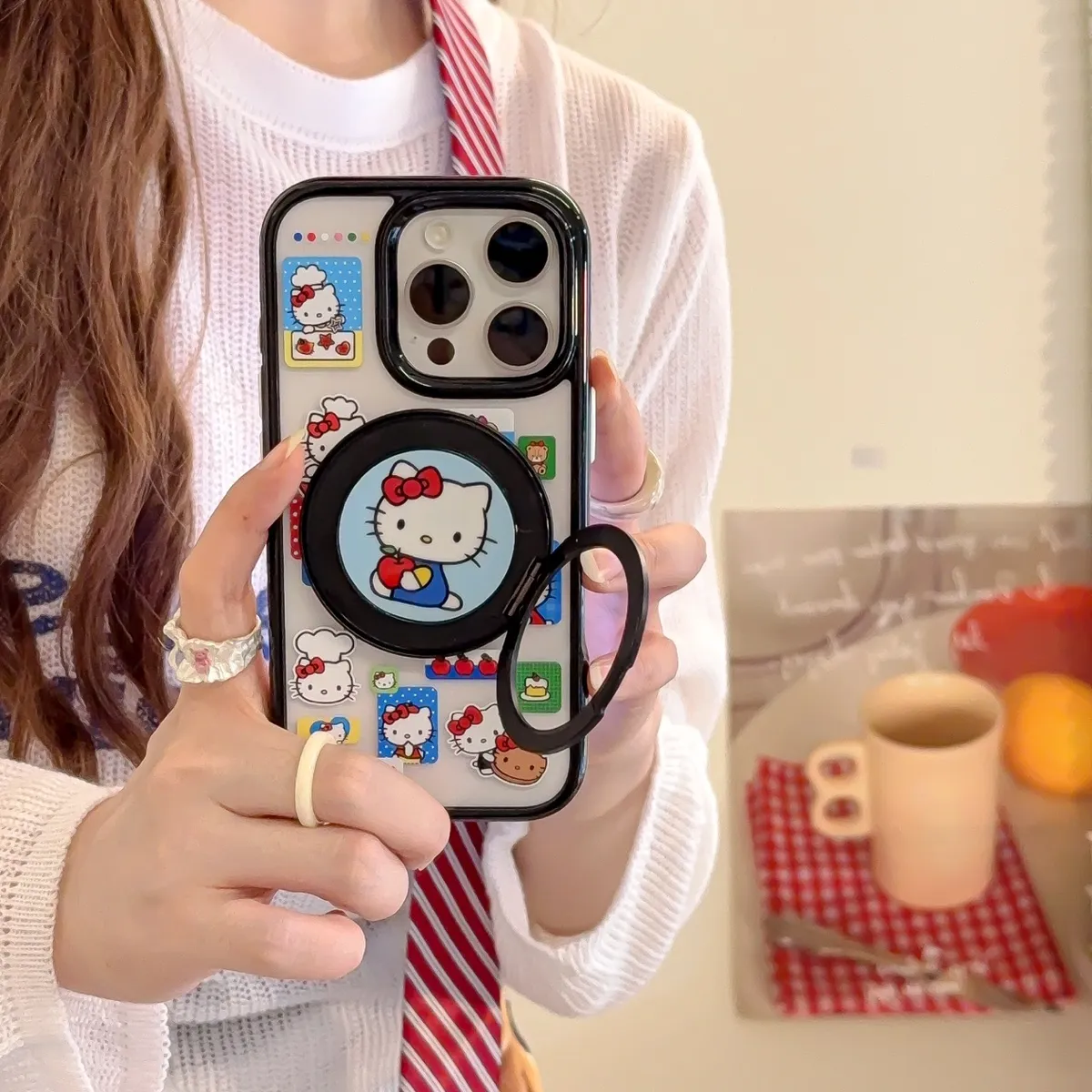 日韩ins标签红苹果Kitty支架适用于iPhone16苹果15promax手机壳14透明磁吸保护套13全包防摔女 - 图片 8