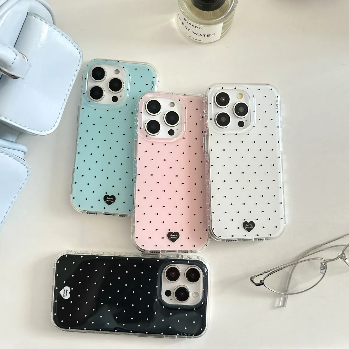 纯色波点爱心吊坠适用于苹果16/15/14/13/promax手机壳iphone16promax可爱卡通 - 图片 7