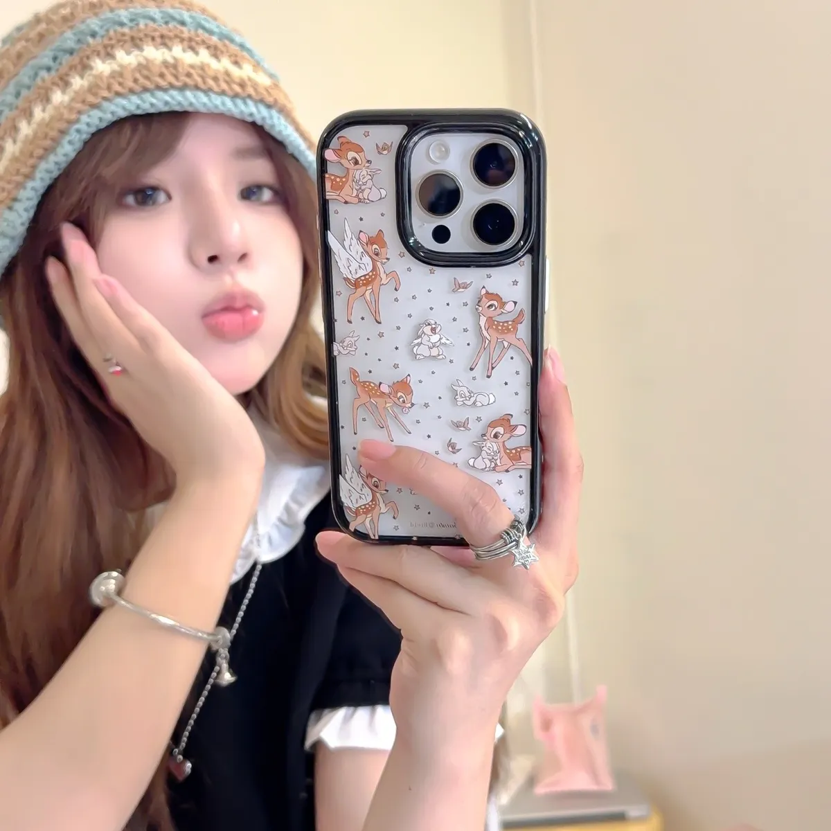 星星小鹿斑比适用于iPhone16ProMax手机壳苹果15Pro卡通少女情侣14防摔保护13侧图圆边保护套 - 图片 6