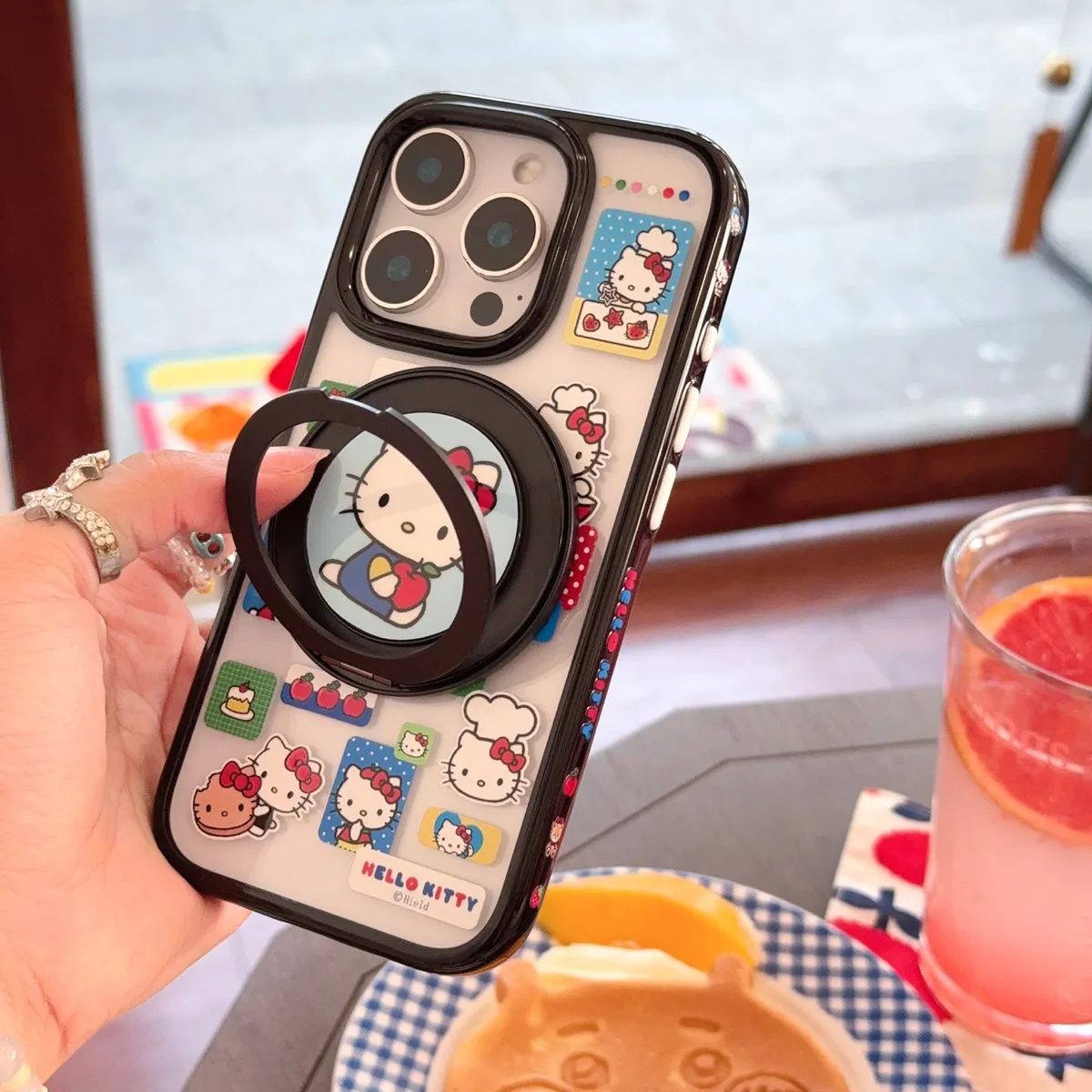 日韩ins标签红苹果Kitty支架适用于iPhone16苹果15promax手机壳14透明磁吸保护套13全包防摔女 - 图片 3