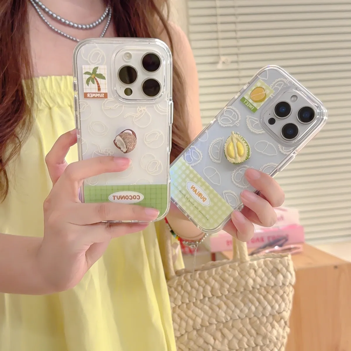 绿色格纹榴莲椰子适用苹果16promax手机壳iphone15小众14pro新款全包软壳13防摔保护套 - 图片 4