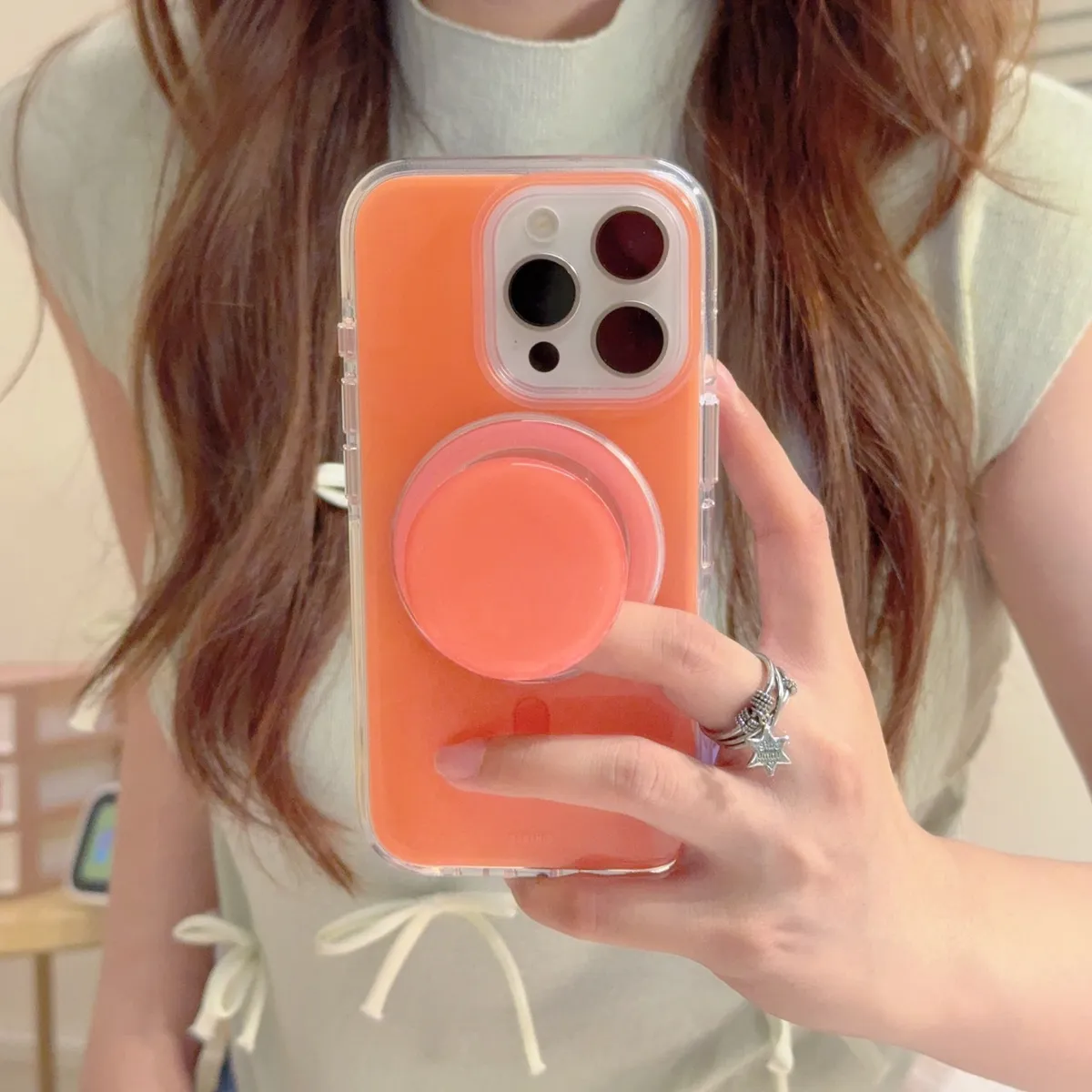 简约纯色3色滴胶支架适用iphone16/15手机壳苹果14promax防摔薄款magsafe纯色无线充电13简约吸附保护套 - 图片 9