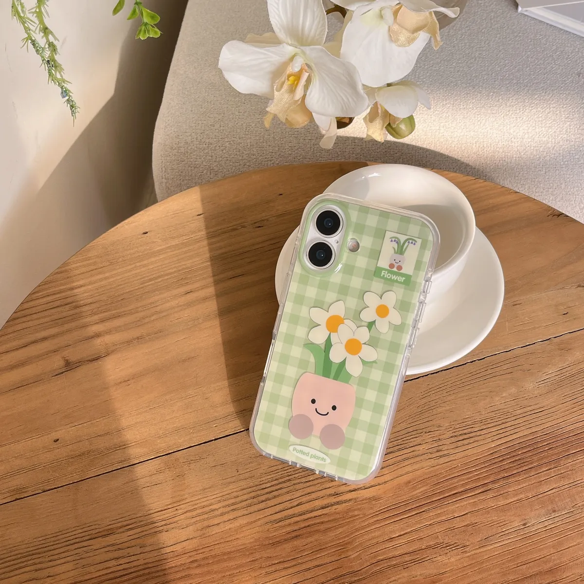 气垫IMD绿格子盆栽适用苹果16promax手机壳卡通iphone13新款14pro防摔15ProMax女16pro可爱14/13Pro全包 - 图片 4