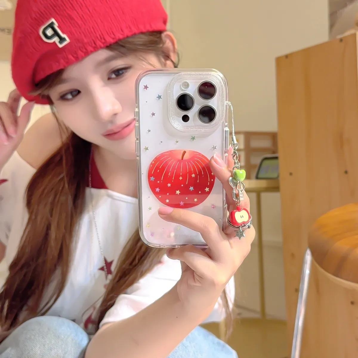 彩色星星红苹果适用iphone16promax苹果15Pro手机壳新款14防摔13手链保护套 - 图片 5