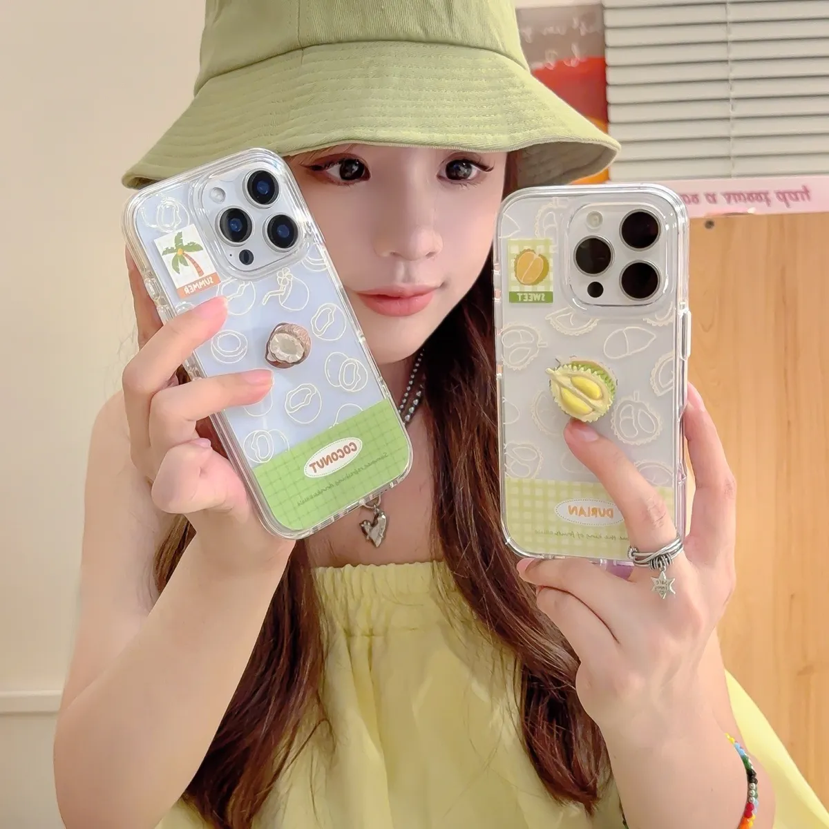 绿色格纹榴莲椰子适用苹果16promax手机壳iphone15小众14pro新款全包软壳13防摔保护套 - 图片 3