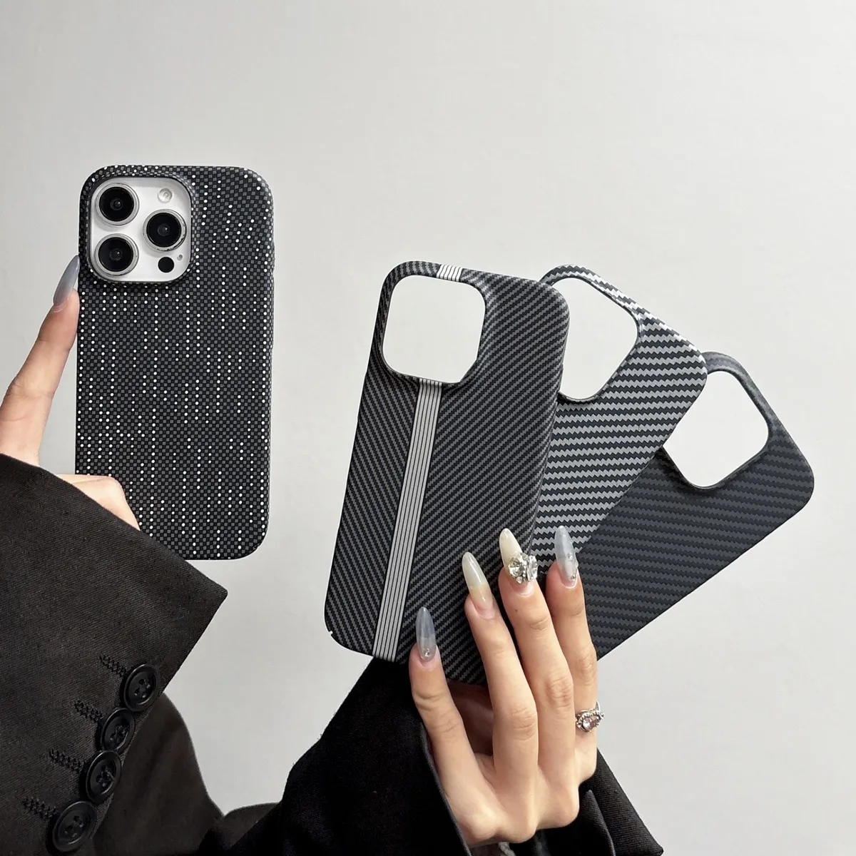 大孔碳纤维凯夫拉纹适用iPhone15ProMax苹果16手机壳14pro新款11超薄12磨砂13pro浮雕14男女16pm防摔套15plus - 图片 5