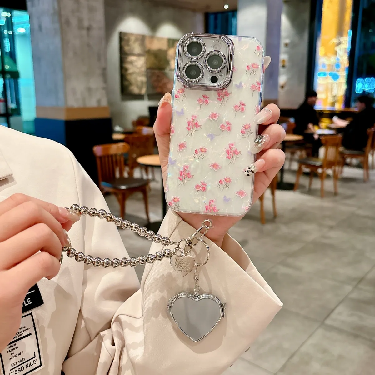 适用苹果系列iPhone16网红手机壳14promax小清新15promax粉底小碎花全包镜头支架14/13高级感新款保护套 - 图片 2