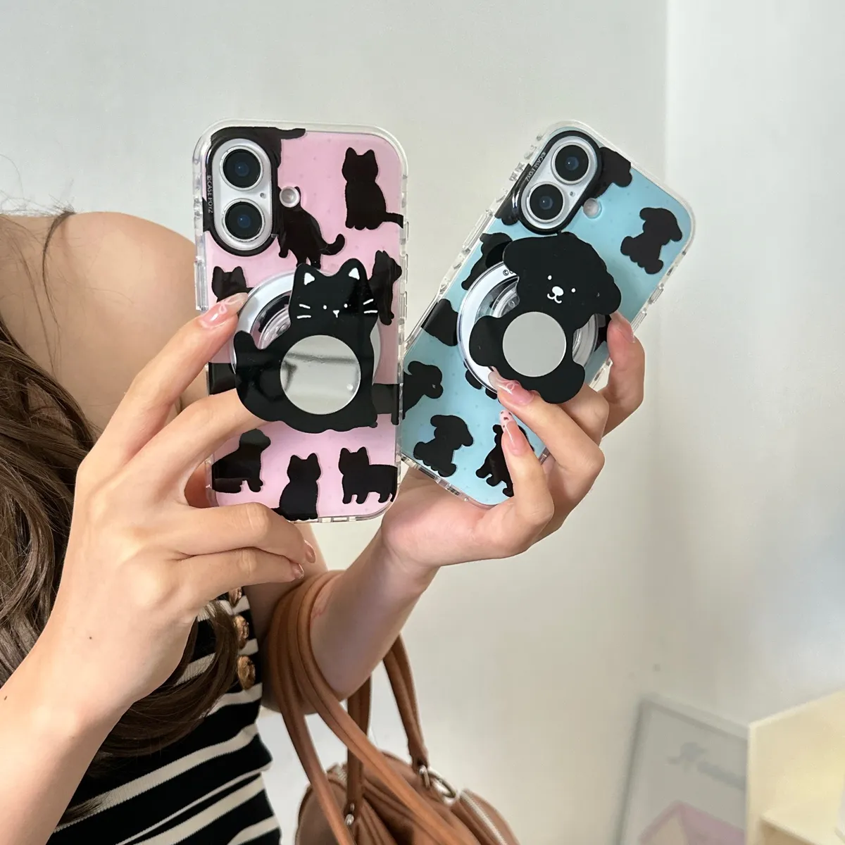 黑色镜子动物适用于苹果16/15/14/13/promax手机壳iphone16promax可爱卡通 - 图片 2
