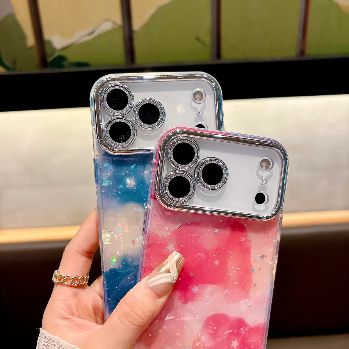 适用苹果系列iPhone17新款手机壳17pro16promax高级晕染理石纹14pro15promax银灰色闪粉镜头保护套 - 图片 2