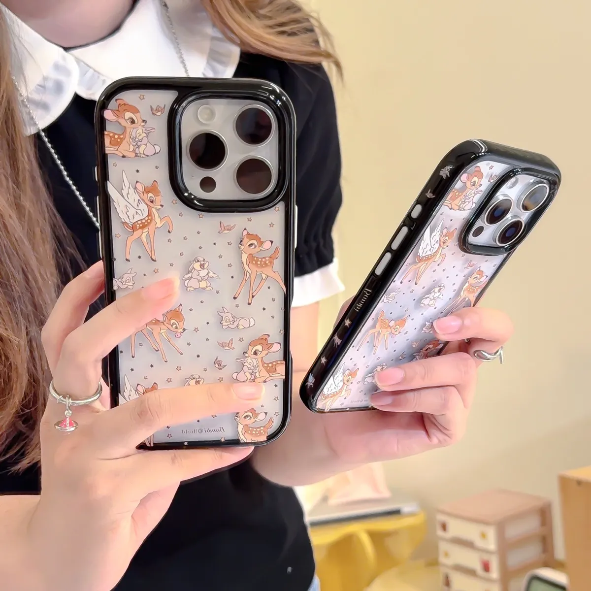 星星小鹿斑比适用于iPhone16ProMax手机壳苹果15Pro卡通少女情侣14防摔保护13侧图圆边保护套 - 图片 4