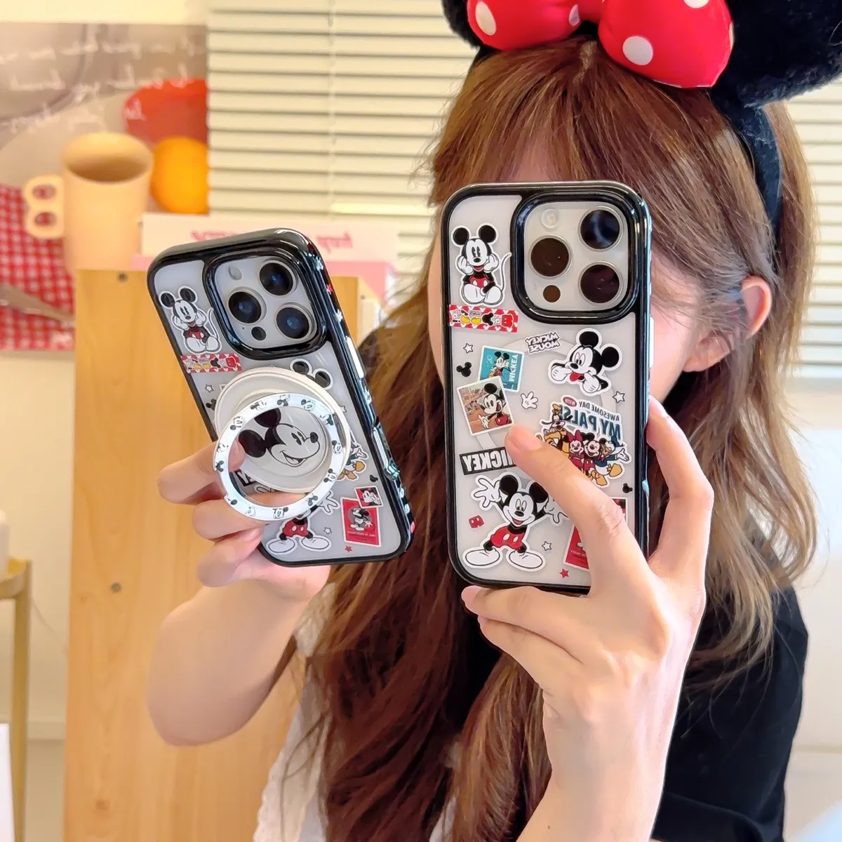 ins卡通米奇插画磁吸手机壳适用iPhone16promax手机壳苹果15新款透明14防摔简约13支架保护套 - 图片 8