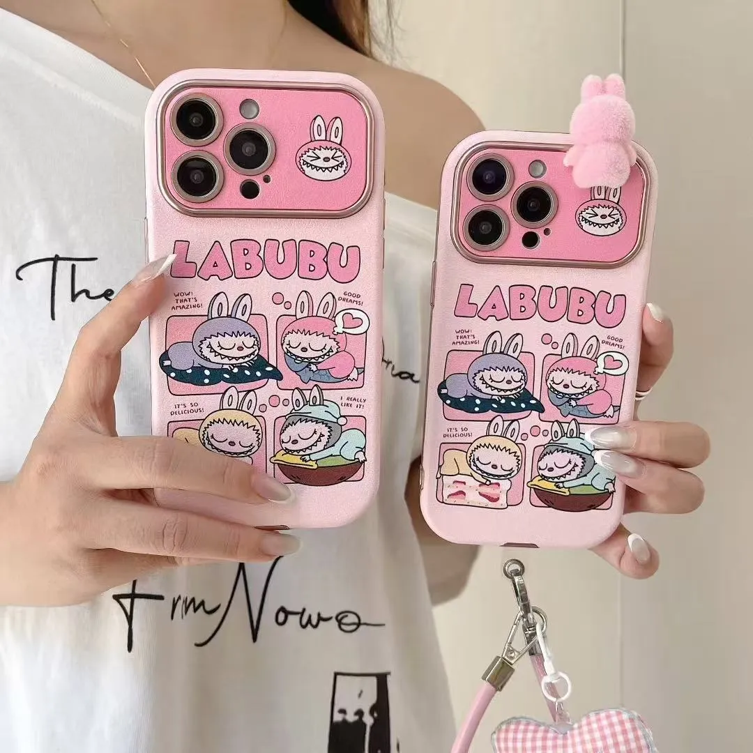 大视窗贴皮立体拉布布手链适用iPhone16/15网红卡通14promax可爱个性13Pro精美链条12少女粉创意苹果手机壳