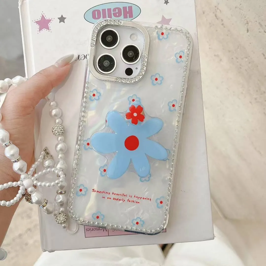 闪钻贝壳纹花朵旋转支架iPhone16/15手机壳适用苹果14/13promax硬壳12链条挂绳高级感小众日韩ins风新款 - 图片 7